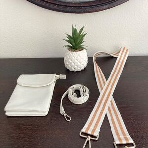 White Befen Genuine Leather Crossbody Cellphone Purse Bag With 2 Straps